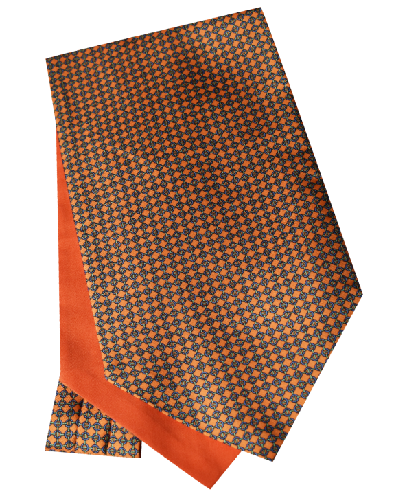 Fine Silk Gold Links Design Cravat in Orange